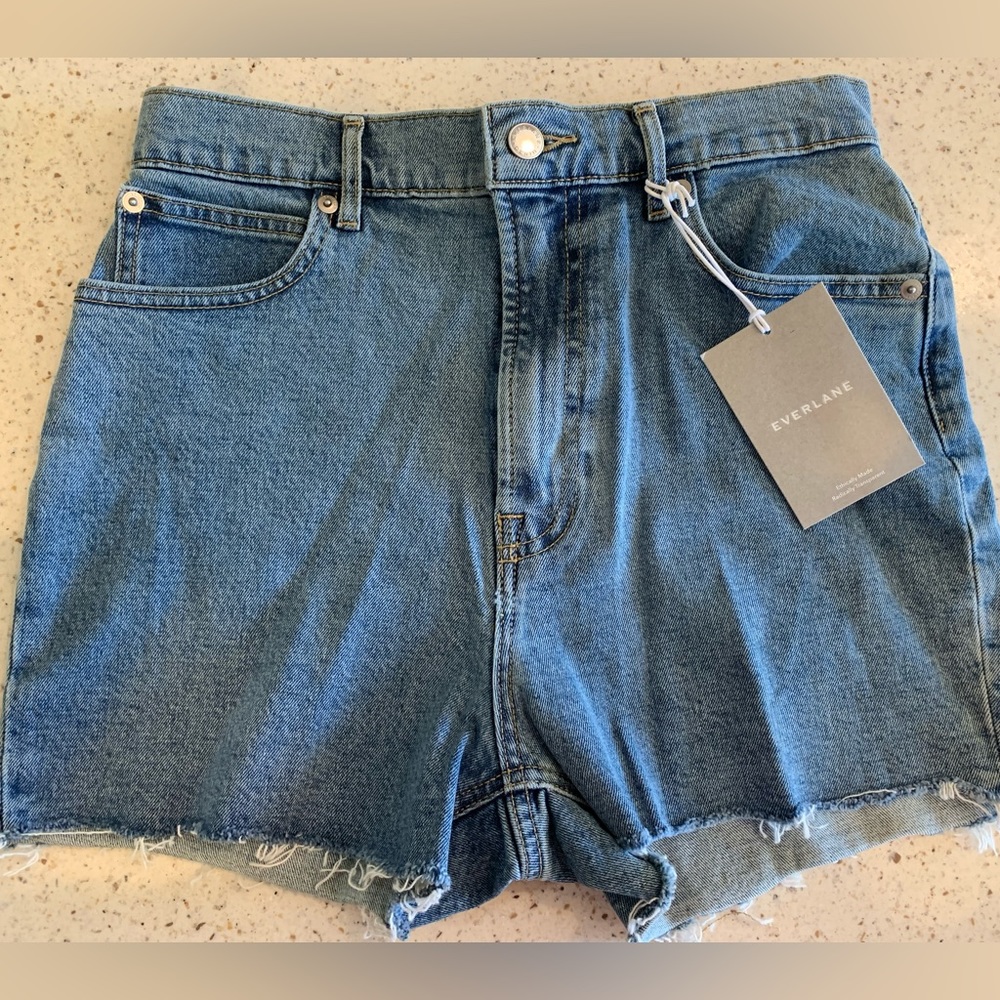 EVERLANE Way High Denim Cutoff Shorts, size 27 in light blue wash. NWT!